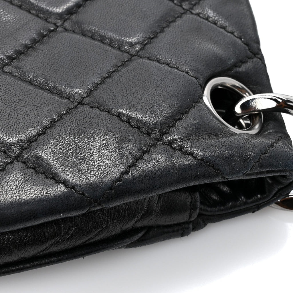 Lambskin Quilted Chain Mail Shoulder Bag Black