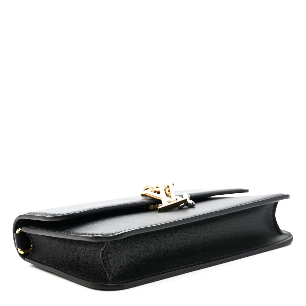 Calfskin LV Bloom Wallet On Chain Black