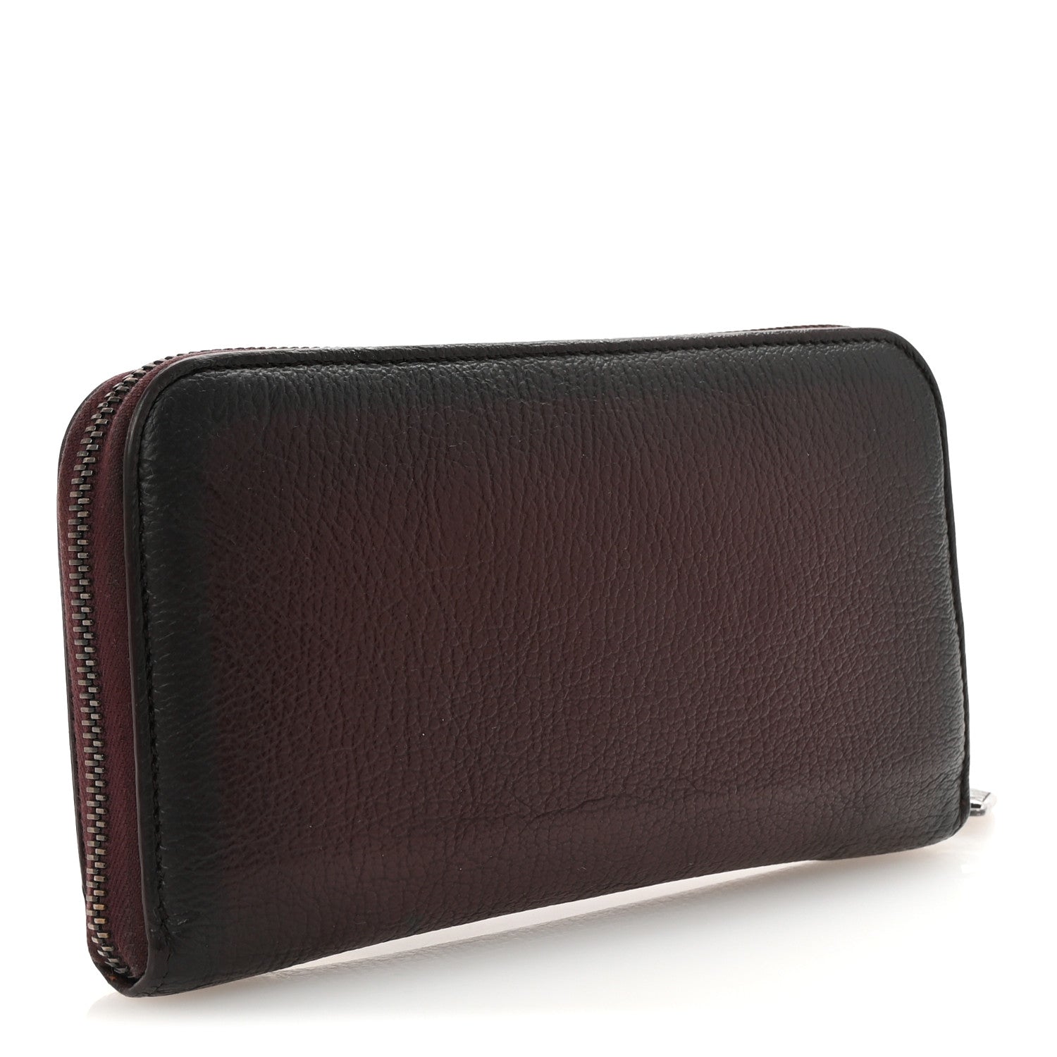 Grained Calfskin Zip Around Wallet Burgundy Black