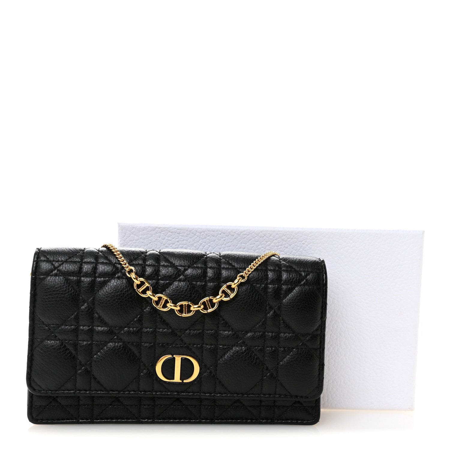 Supple Calfskin Caro Pouch with Chain Black