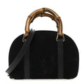 Suede Mini Bamboo Handle Bag Black