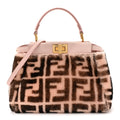 Shearling Nappa Macro FF 1974 Mini Peekaboo Iconic Satchel White Ice Cuoio Miele Scuro