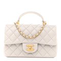 Lambskin Quilted Mini Top Handle Rectangular Flap Grey