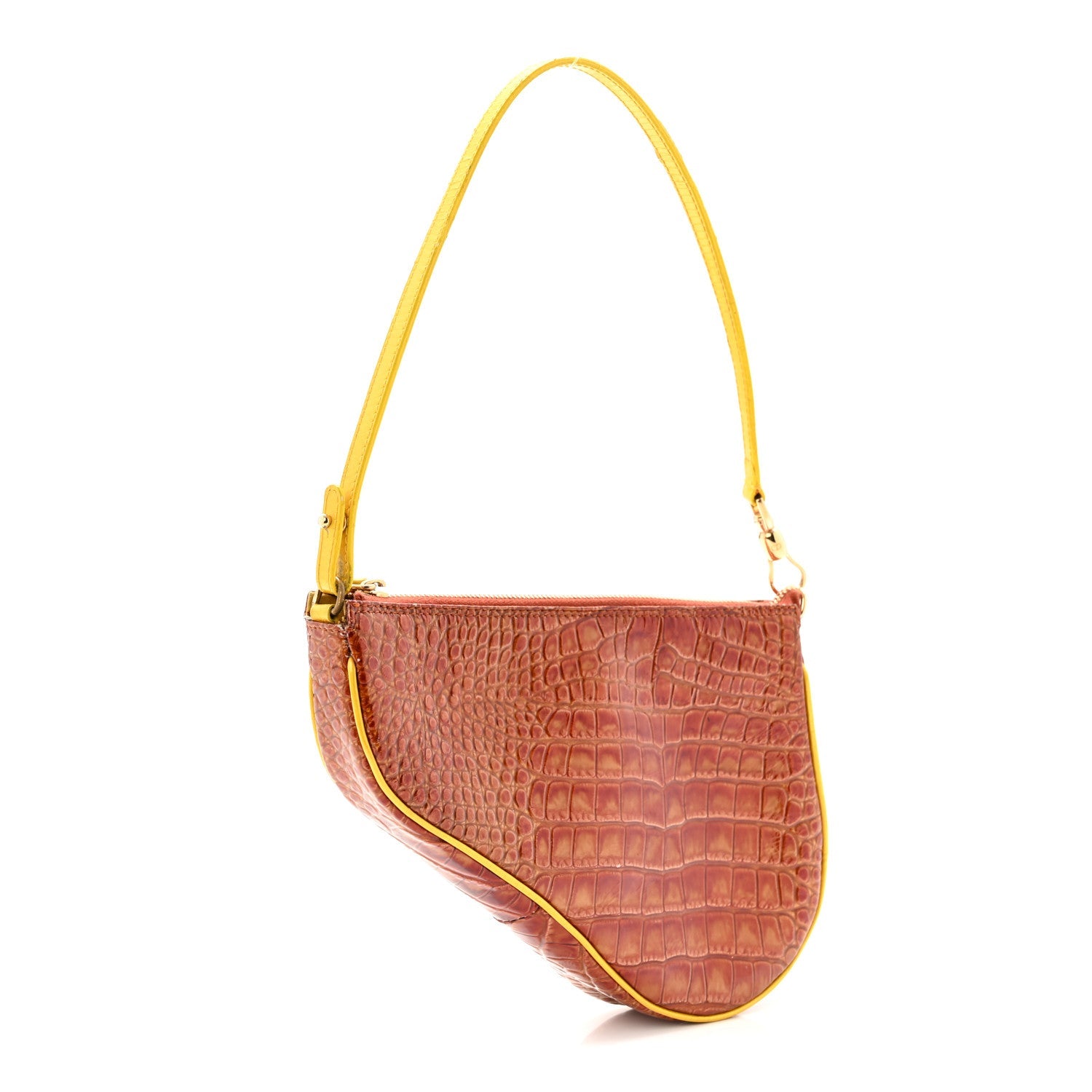Patent Calfskin Crocodile Embossed Mini Saddle Pochette Orange