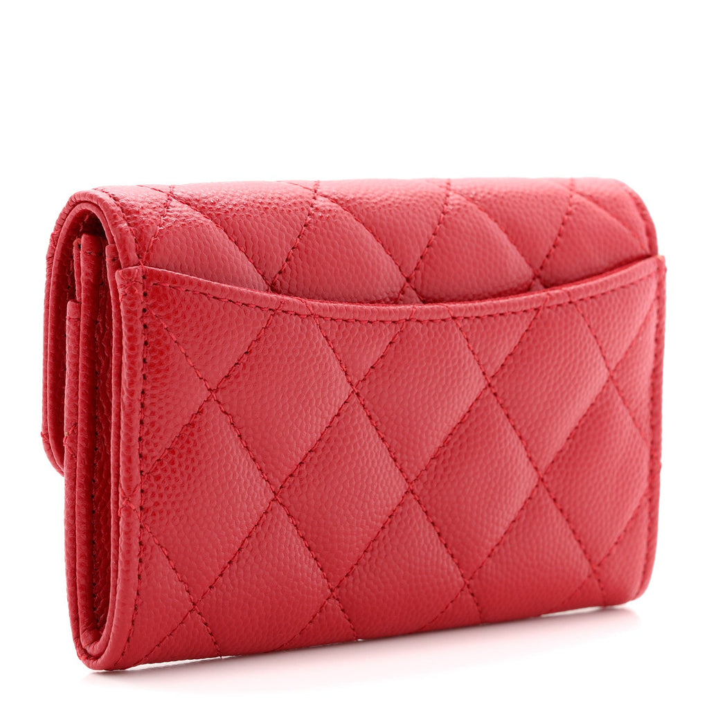 Caviar Quilted Flap  Holder Wallet Red