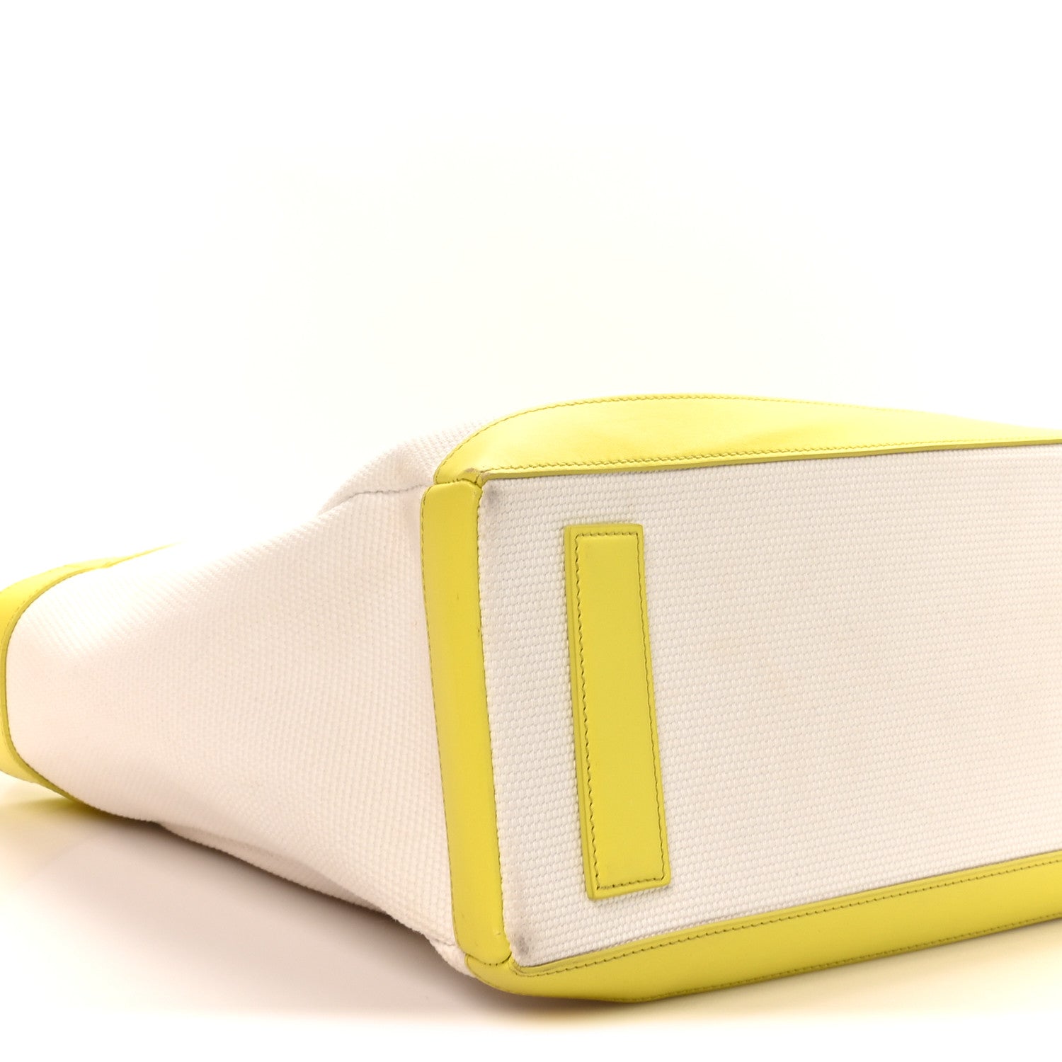 Canvas Calfskin Mini Logo Tote White Yellow