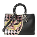 Smooth Calfskin Sequin Houndstooth Embroidered Medium Diorissimo Black