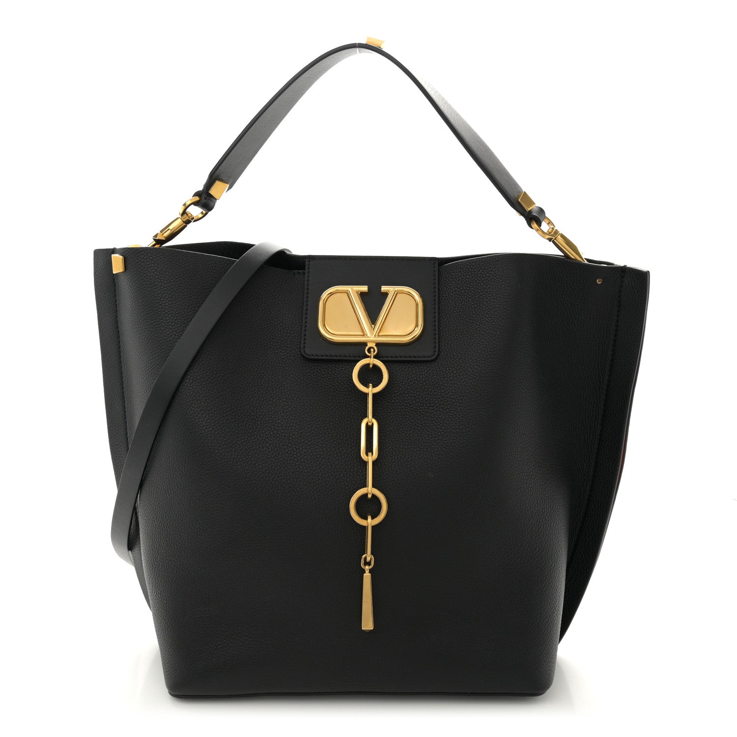 Grainy Calfskin VLogo Escape Hobo Bag Black