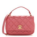 Metallic Calfskin Quilted Top Handle Flap Dark Pink
