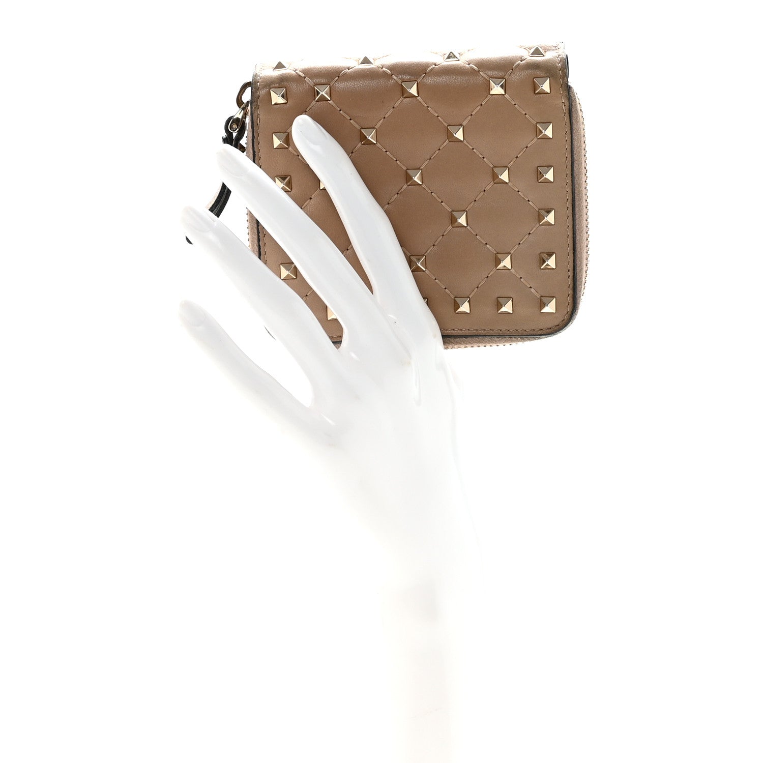 Nappa Rockstud Spike Compact Zip Around Wallet Poudre