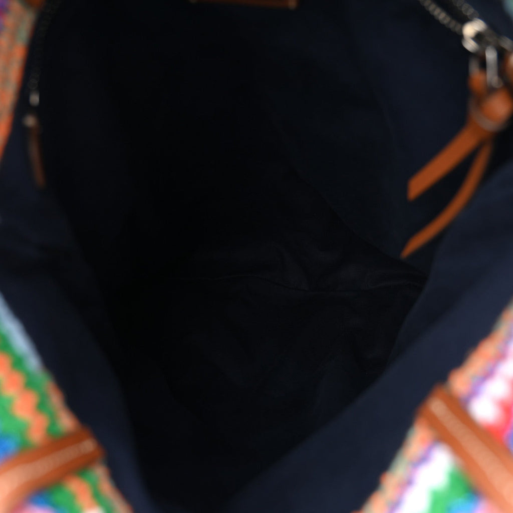 Cotton Crochet Stripe Vertical Tote Bag Multicolor