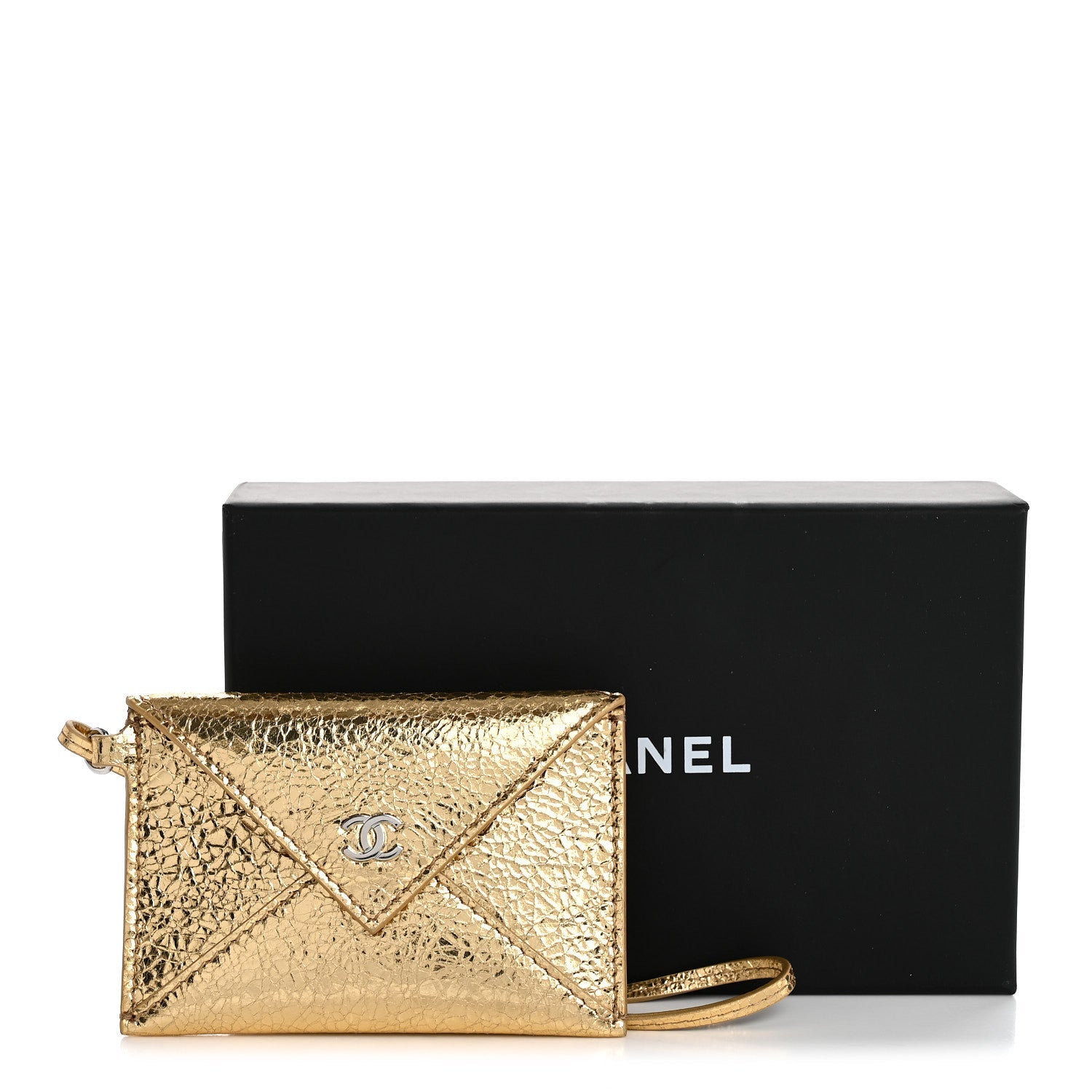 Metallic Lambskin  Holder Bag Charm Gold
