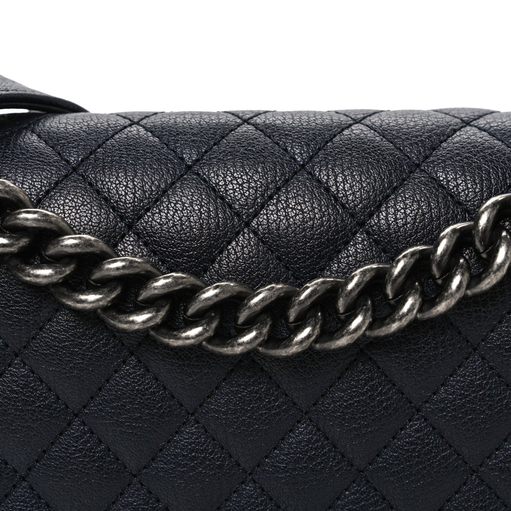 Goatskin Quilted Patent Medium Duo Boy Flap Black