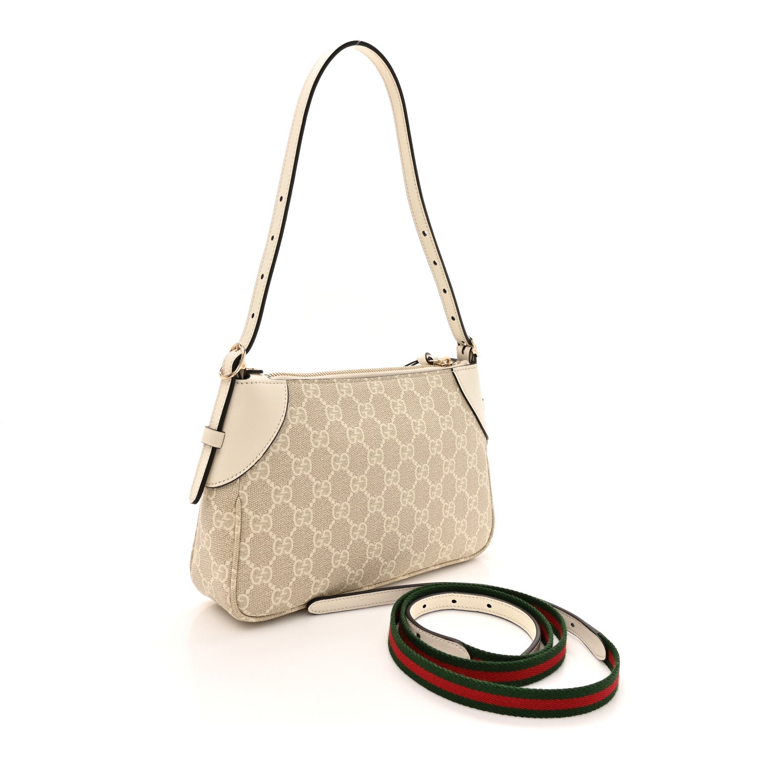 GG Supreme Monogram Textured Calfskin Small Emblem Shoulder Bag Beige Mystic White