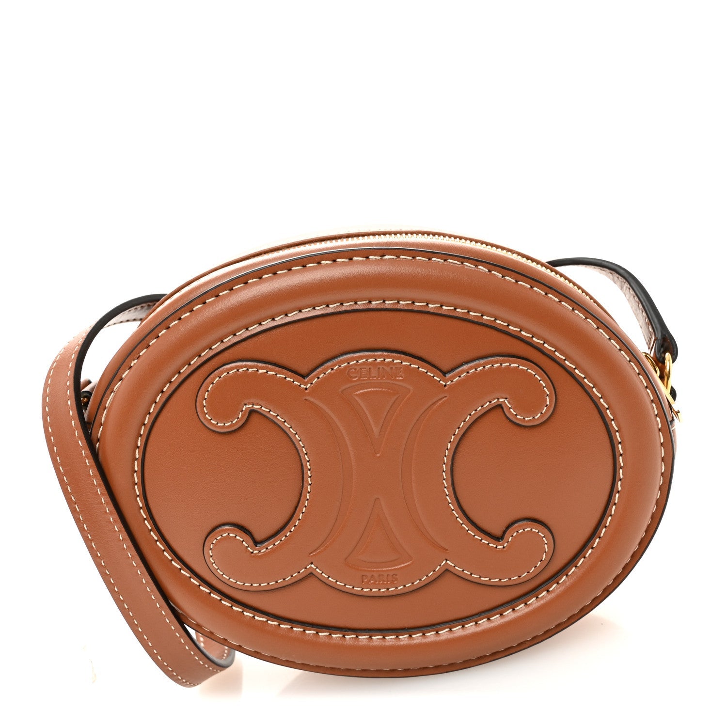 Smooth Calfskin Cuir Small Triomphe Oval Crossbody Purse Tan