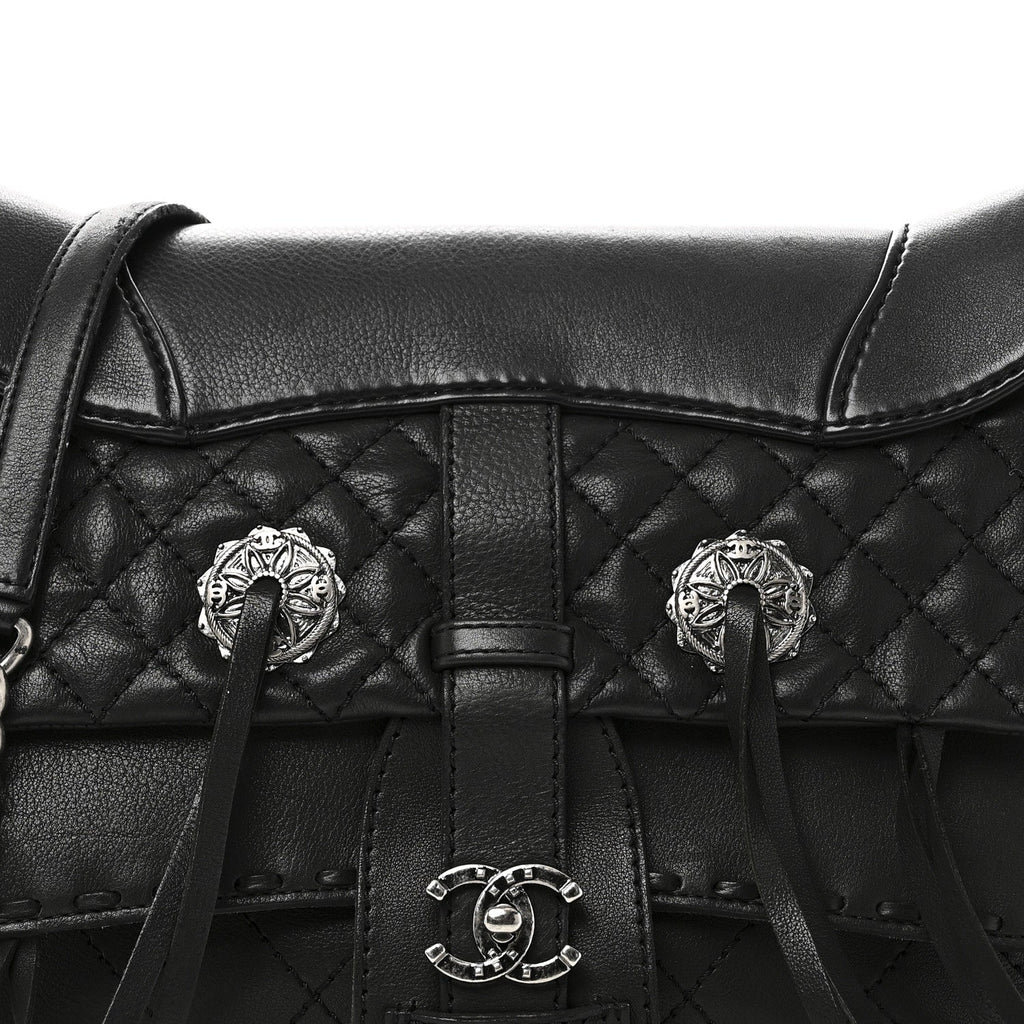 Goatskin Quilted Paris Dallas Saddle Bag Black