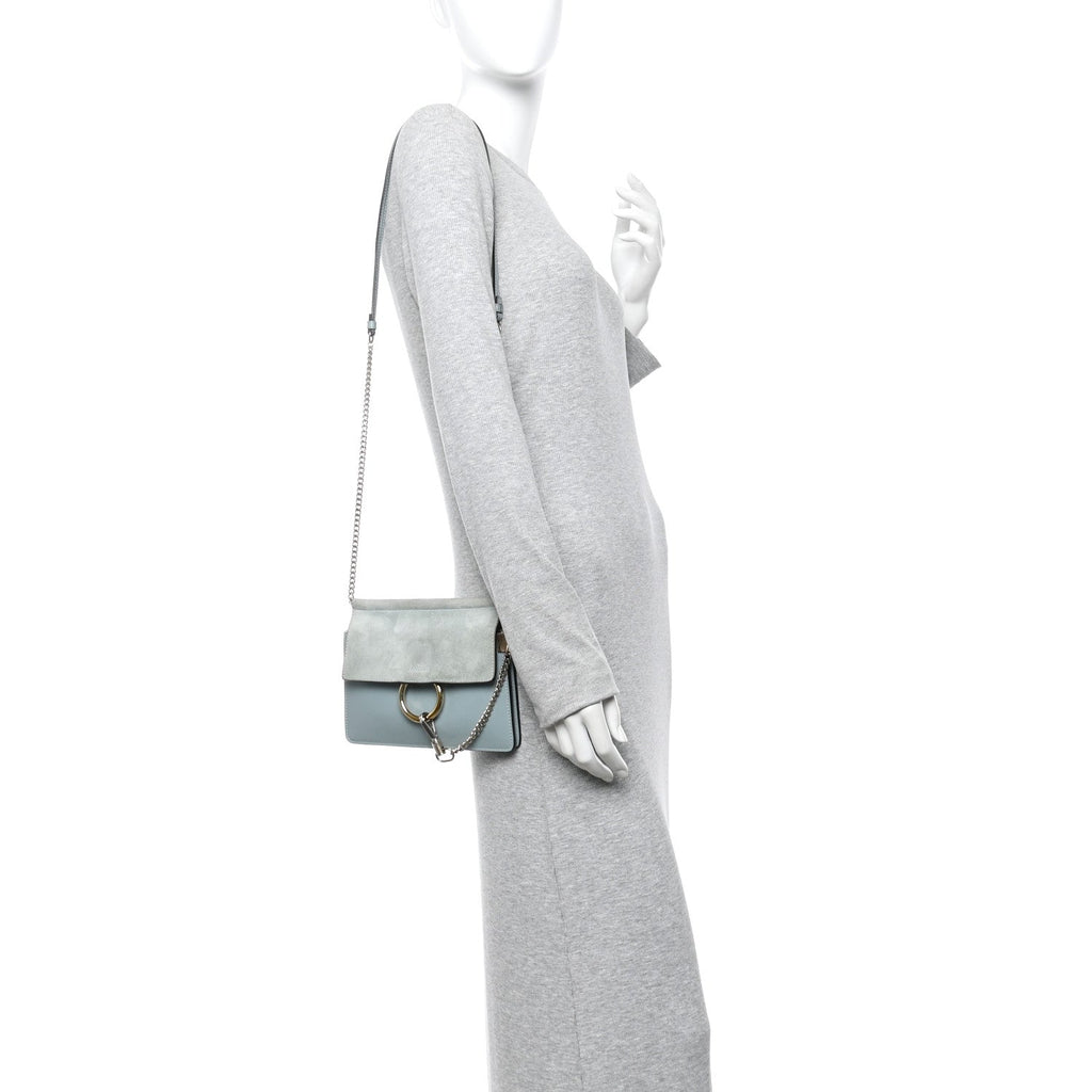 Calfskin Suede Mini Chain Faye Shoulder Bag Ash Blue