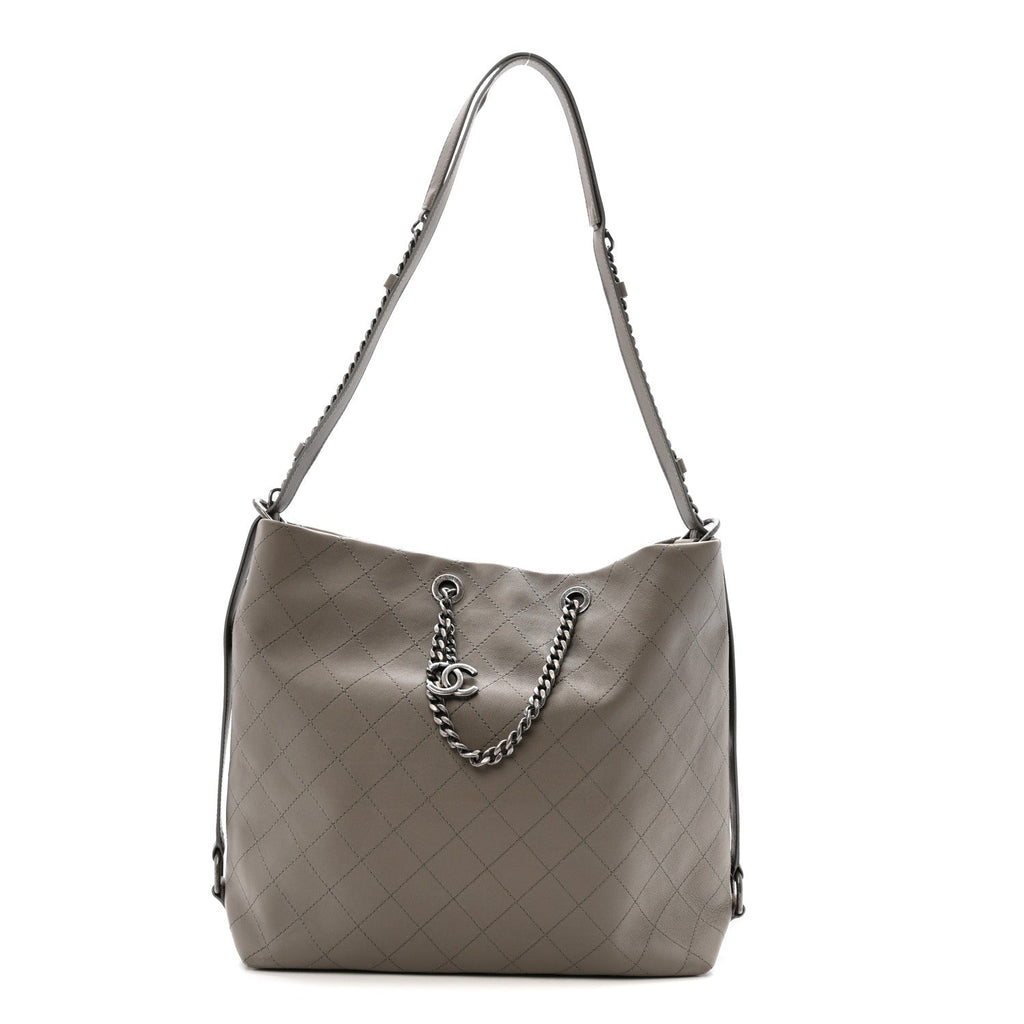 Calfskin Stitched Large Hobo Grey