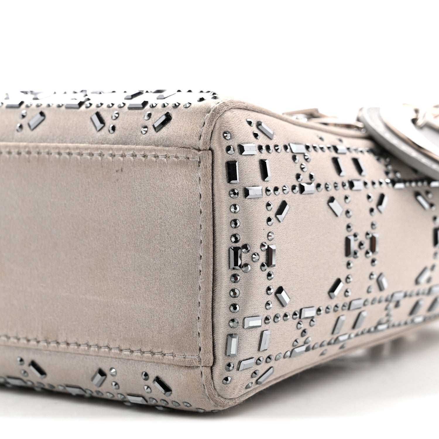 Satin Crystal Cannage Mini Lady Dior Gray