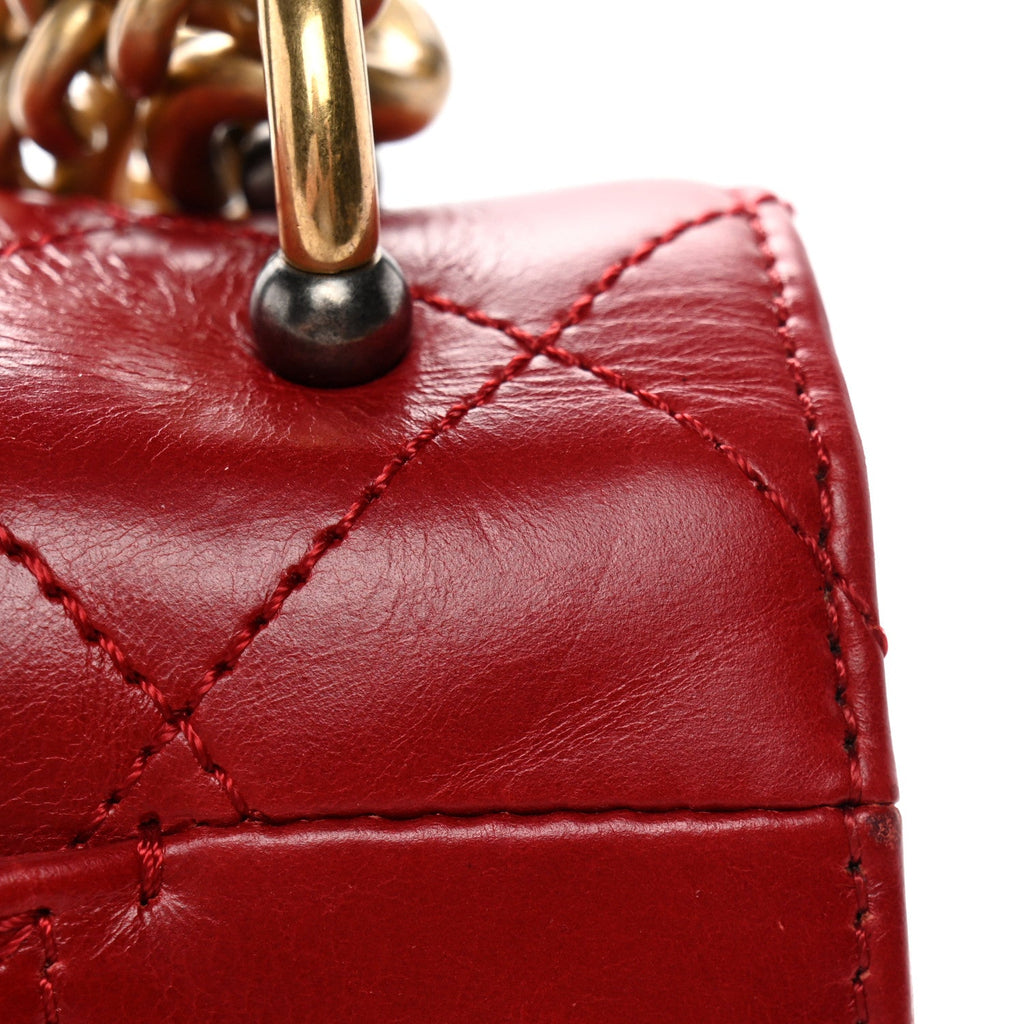 Iridescent Calfskin Quilted Small Straight Lined Flap Red
