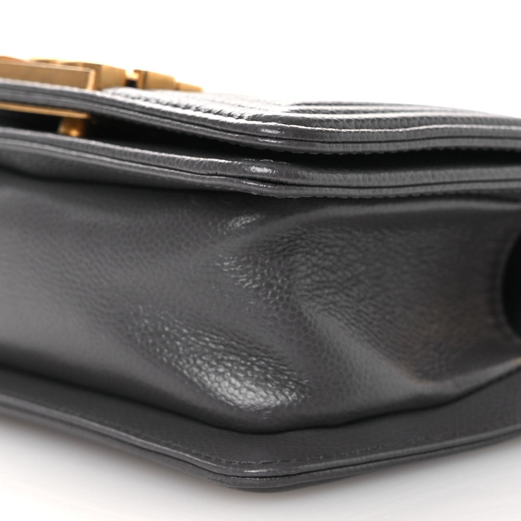 Caviar Quilted Mini Boy Flap Dark Grey