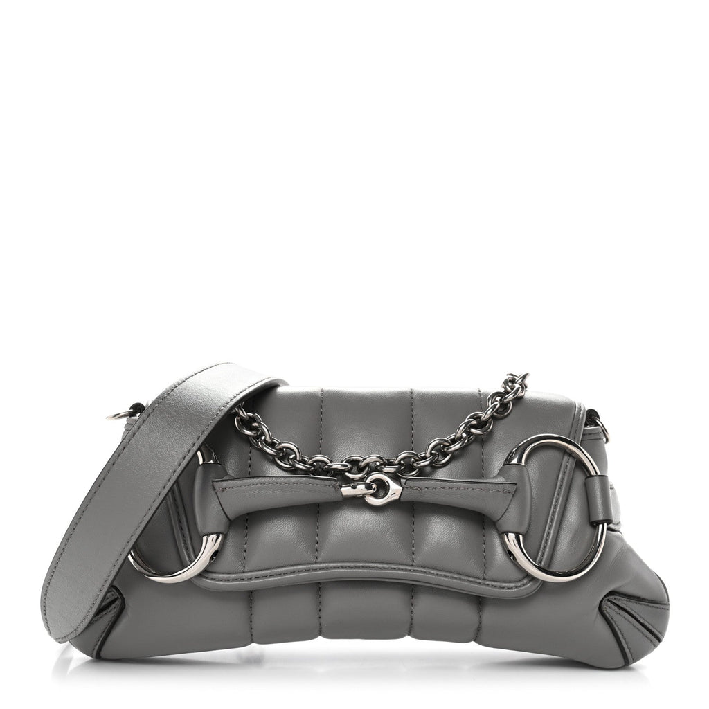Nappa Vertical Matelasse Small Maxi Horsebit Chain Shoulder Bag Gray