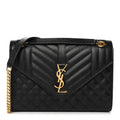 Grain De Poudre Textured Mixed Matelasse Triquilt Medium Monogram Satchel Black