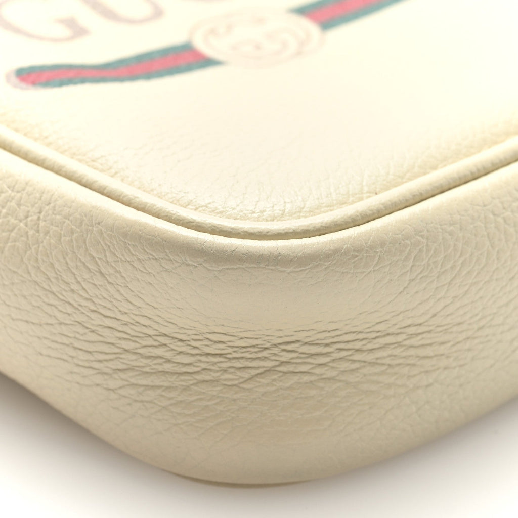 Grained Calfskin Mini Logo Messenger Bag White