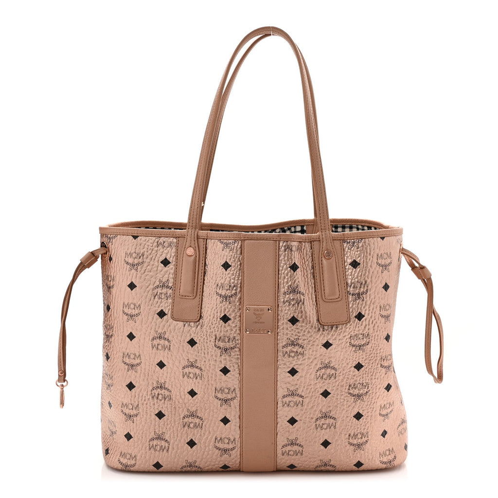 Metallic Visetos Medium Liz Reversible Shopper Tote Champagne Gold