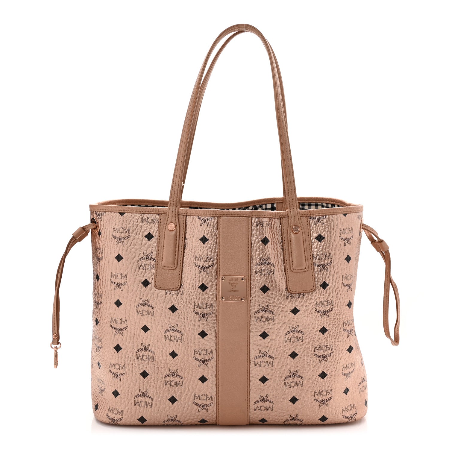 Metallic Visetos Medium Liz Reversible Shopper Tote Champagne Gold