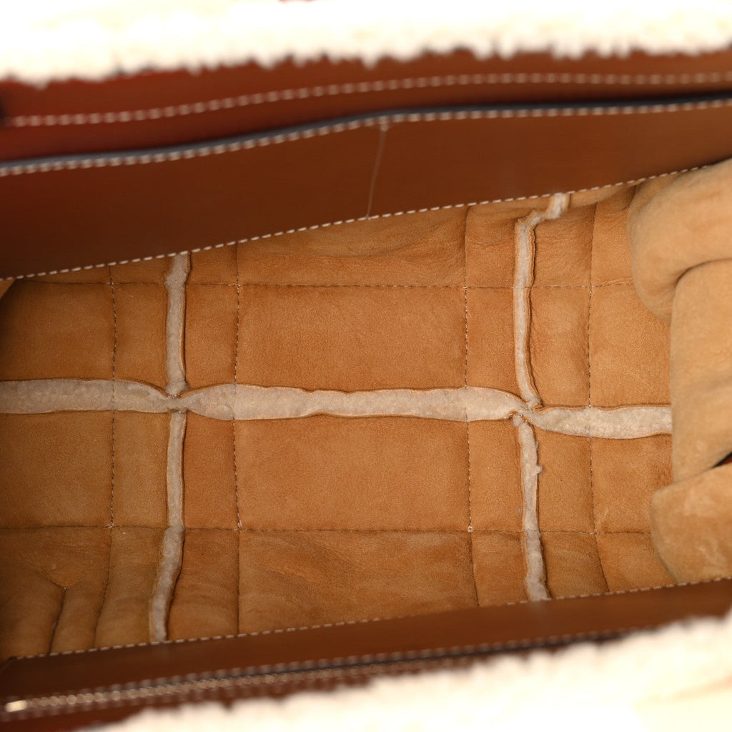 Shearling Calfskin Large Woody Ribbon Tote Mild Beige