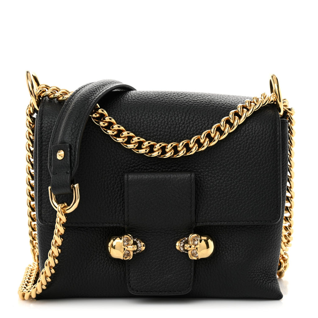Calfskin Small Twin Skull Chain Crossbody Black