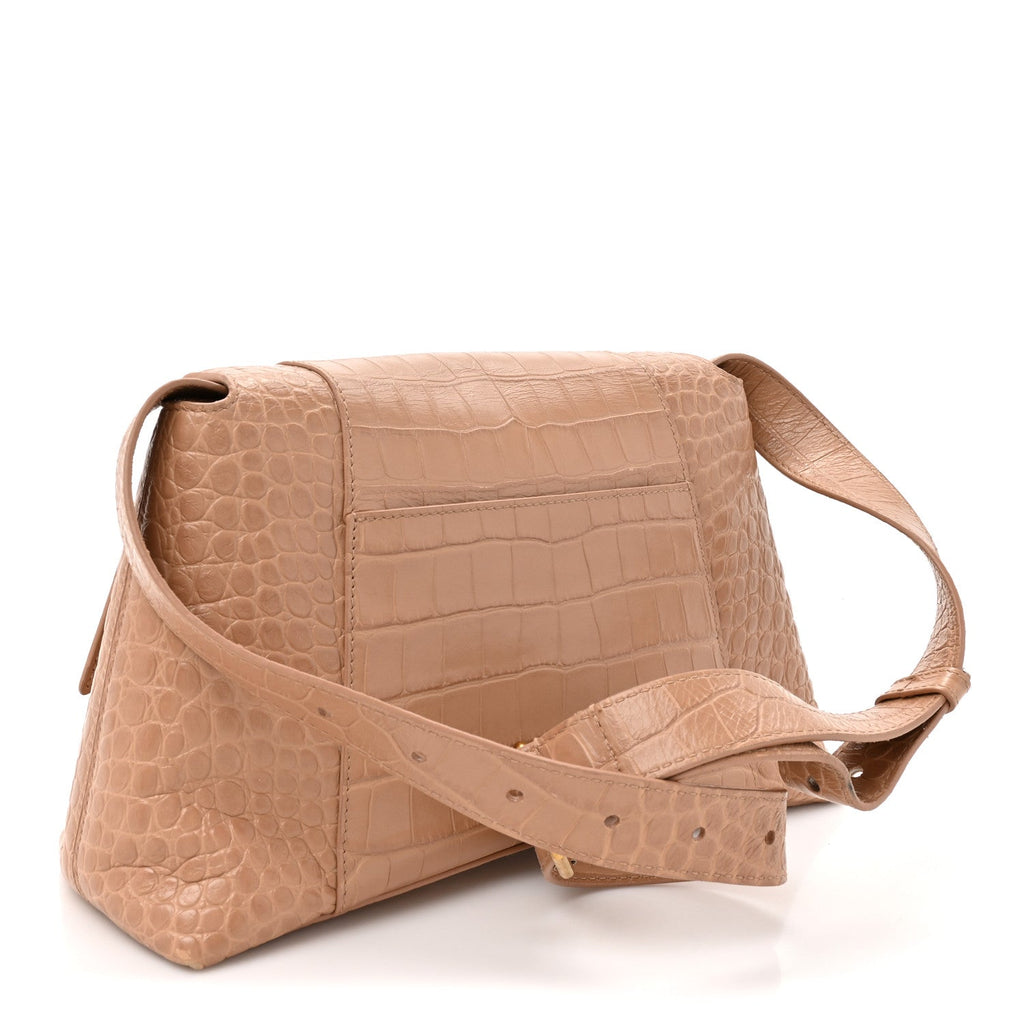 Extra Supple Calfskin Crocodile Embossed Small Downtown Shoulder Bag Nude Beige