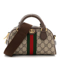 GG Supreme Monogram Textured Dollar Calfskin Web Mini Ophidia Top Handle Bowler Bag Beige Ebony New Acero