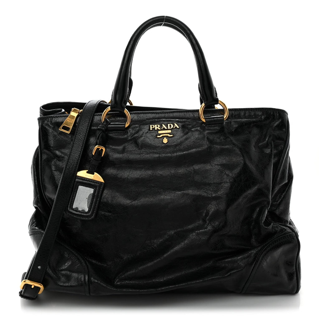 Vitello Shine Shopping Satchel Black