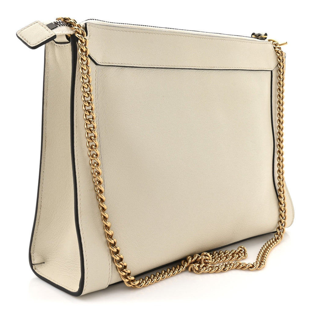 New Sakai Calfskin Lux Dahlia Chain Shoulder Bag Mystic White