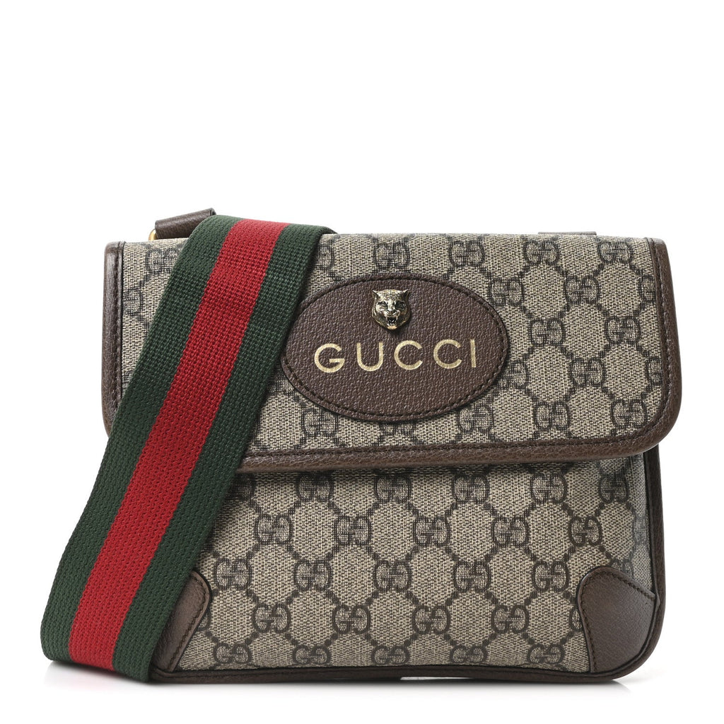 GG Supreme Monogram Web Small Neo Vintage Double Flap Messenger Bag Beige New Acero