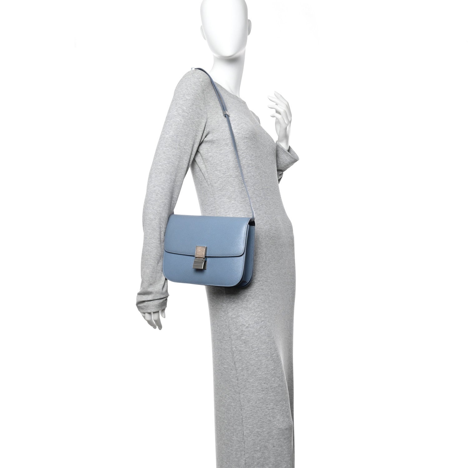 Liege Calfskin Medium Classic Box Flap Bag Slate Blue