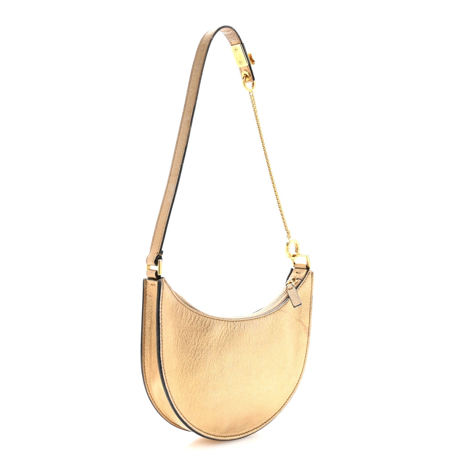 Metallic Grainy Calfskin Mini Vlogo Hobo Bag Gold