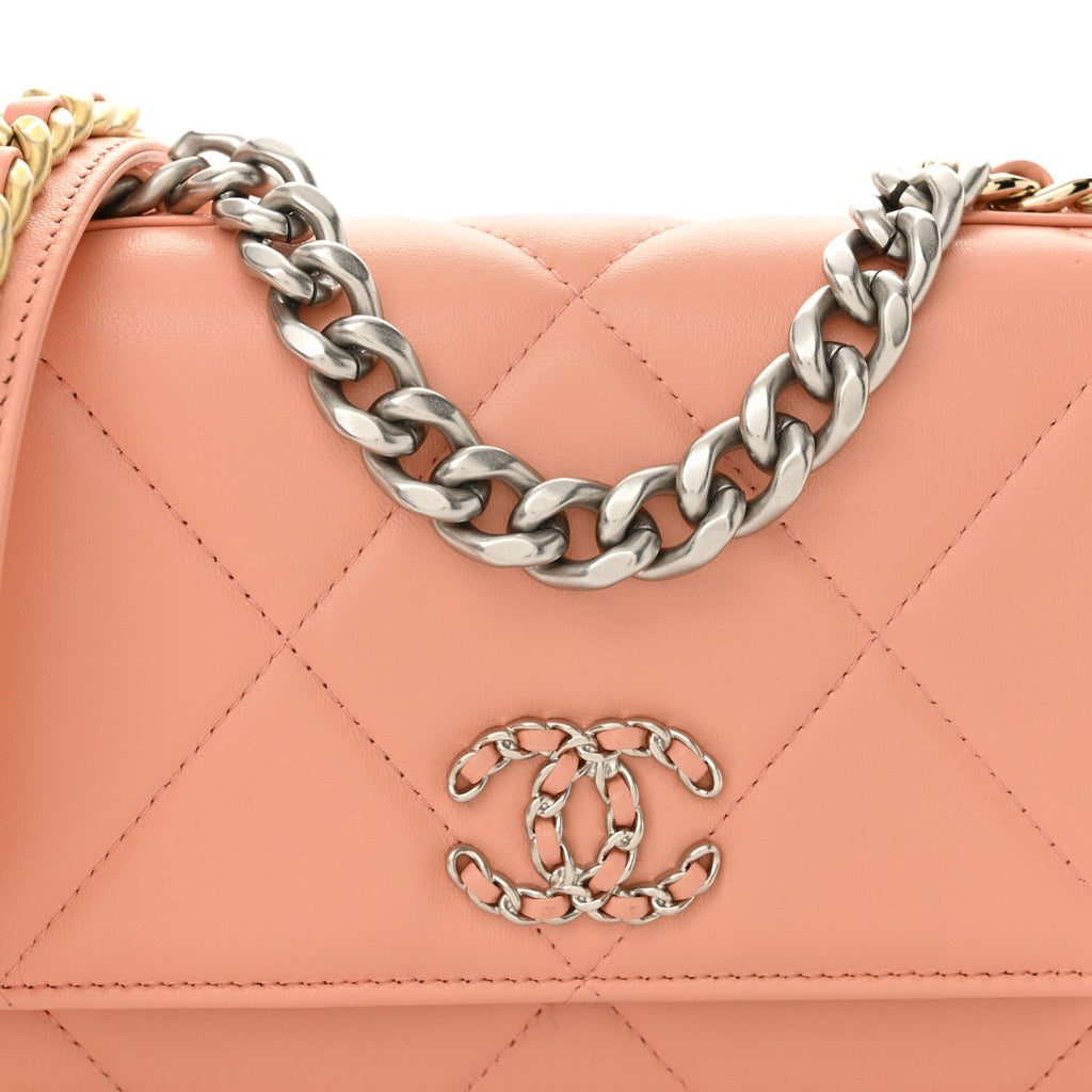 Lambskin Quilted Chanel 19 Wallet On Chain WOC Light Orange