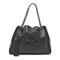 Patent Shearling Medium Soho Chain Shoulder Bag Black