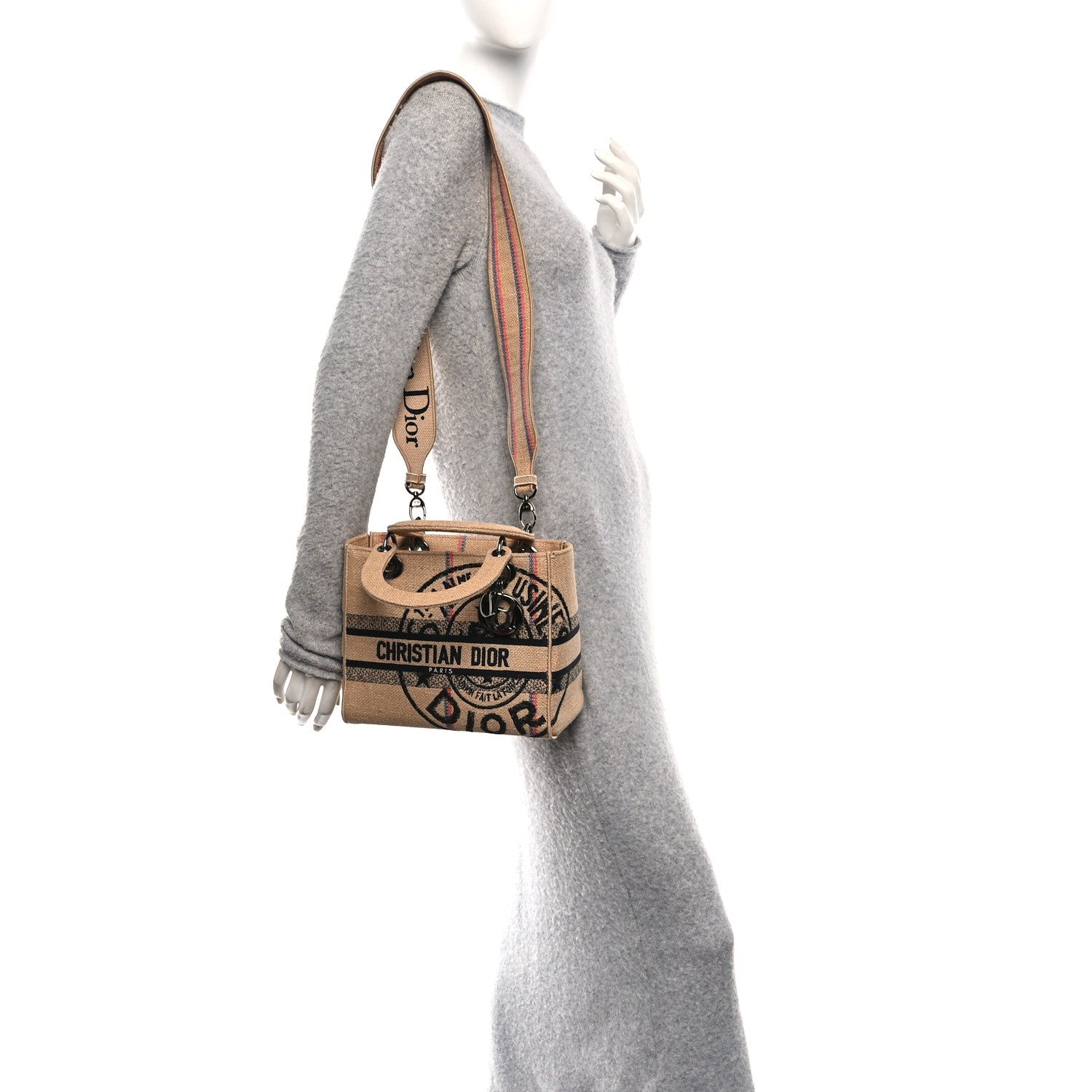 Canvas Jute Embroidered Medium Lady D-Lite Beige Multicolor