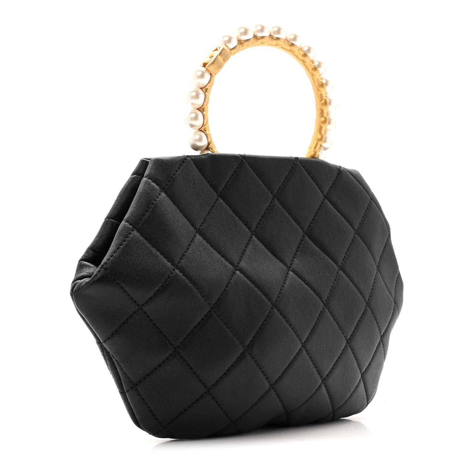 Lambskin Quilted Pearl Crown Clutch Bag Black