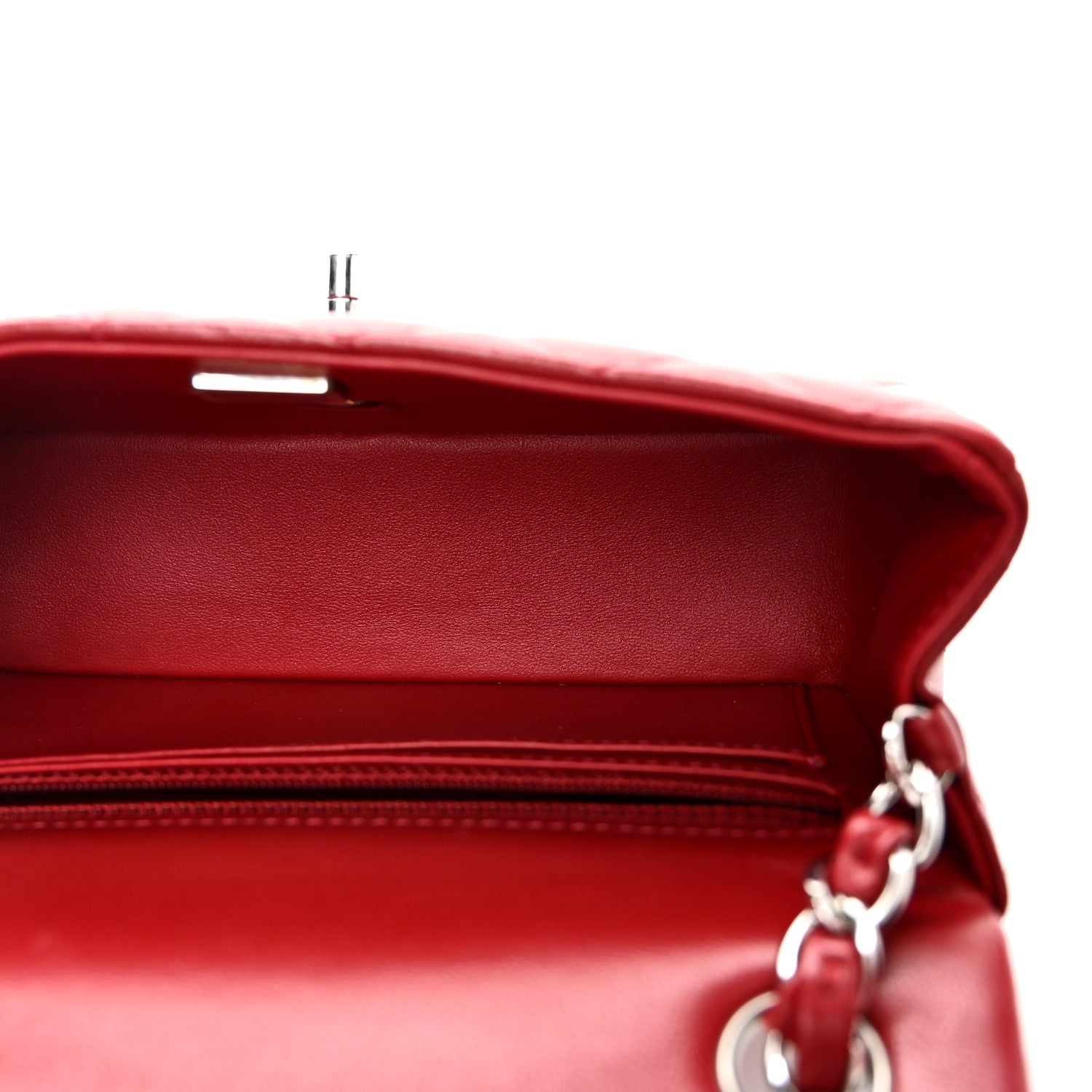 Lambskin Quilted Mini Rectangular Flap Red