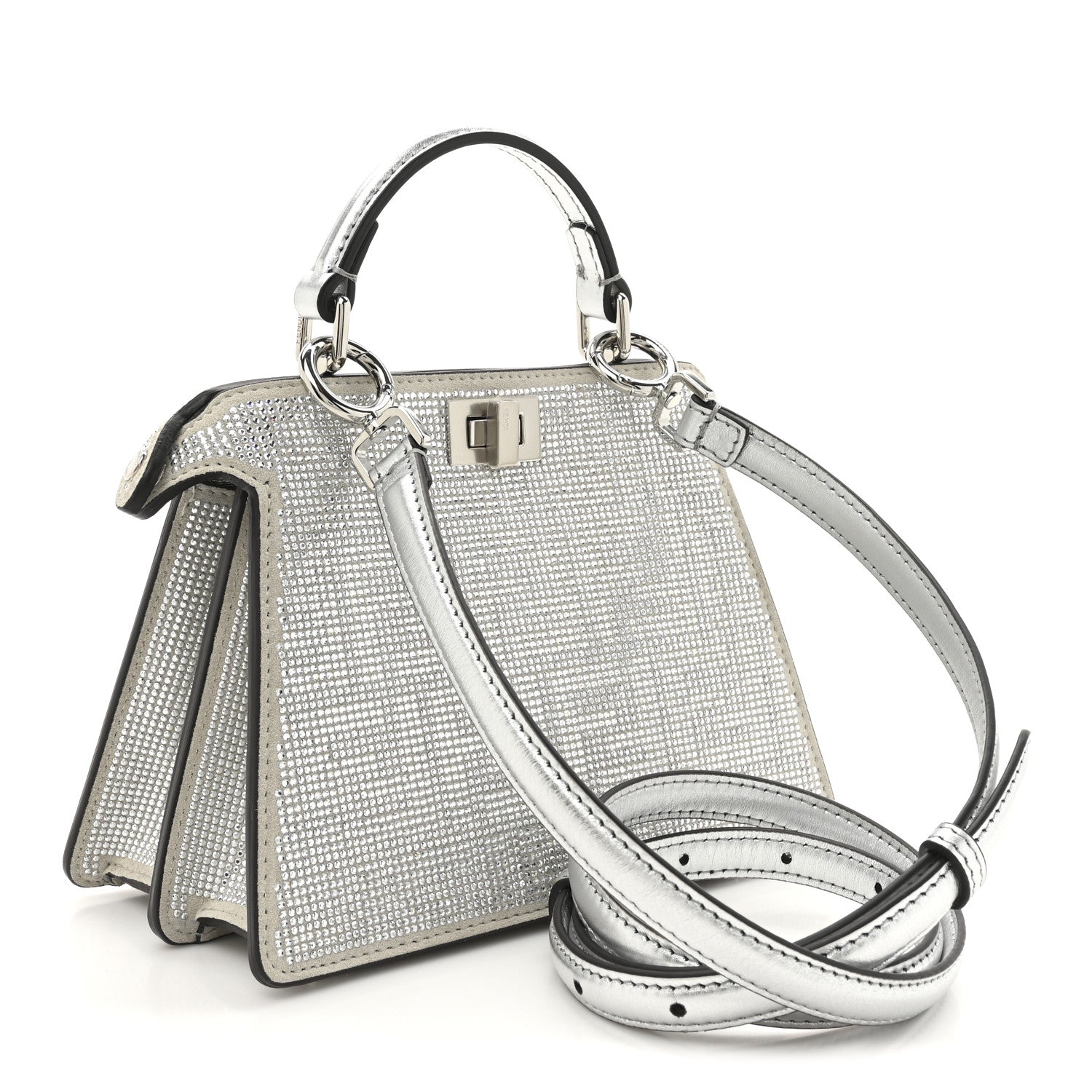 Crystal Vitello Laminato FF Petite Peekaboo I SEE U Satchel Crystal Argento