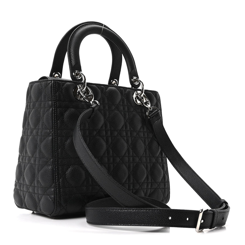 Grained Calfskin Cannage Medium Lady Dior Black