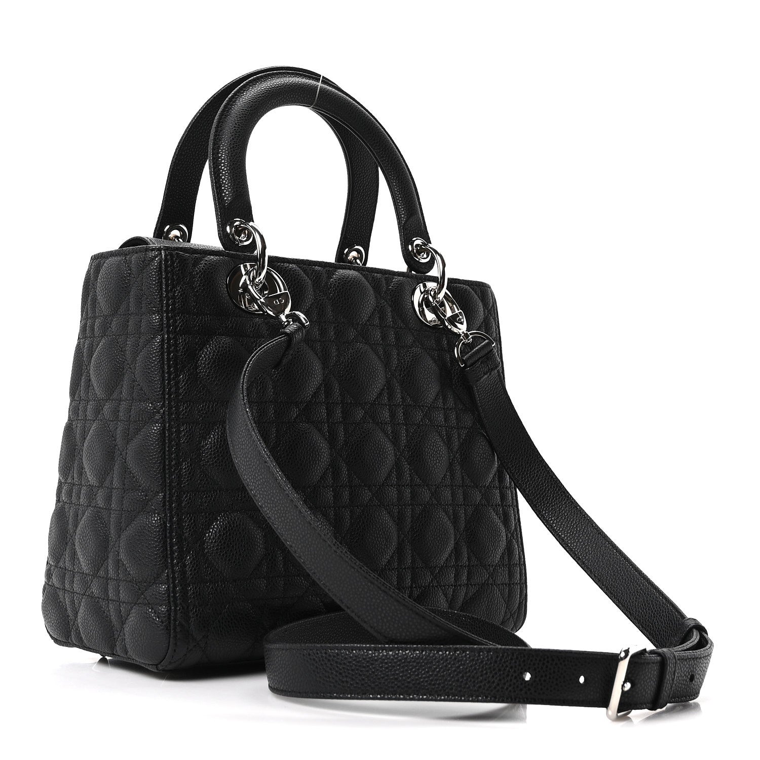 Grained Calfskin Cannage Medium Lady Dior Black