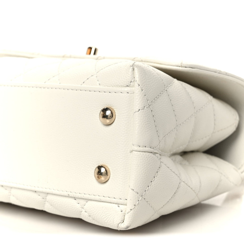Caviar Quilted Mini Coco Handle Flap White