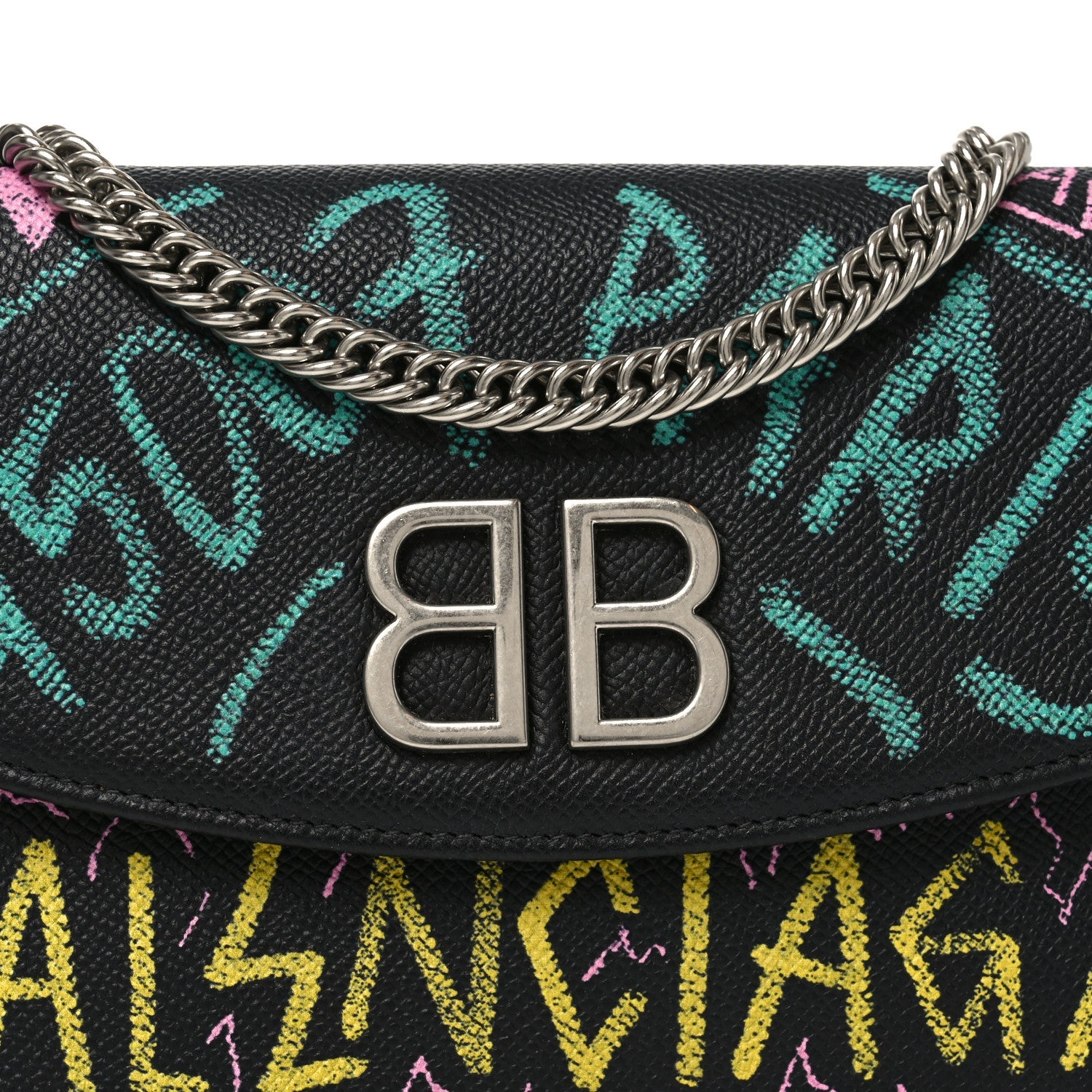 Grained Calfskin Graffiti BB Wallet On Chain Black