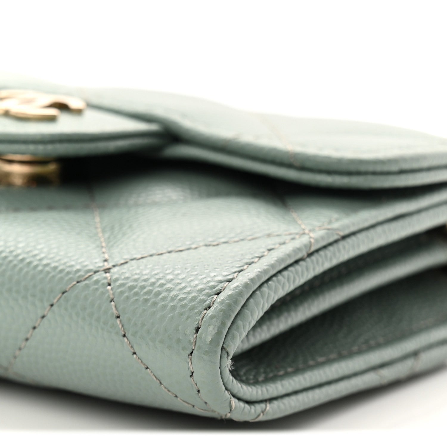 Caviar Quilted Flap  Holder On Chain Light Green